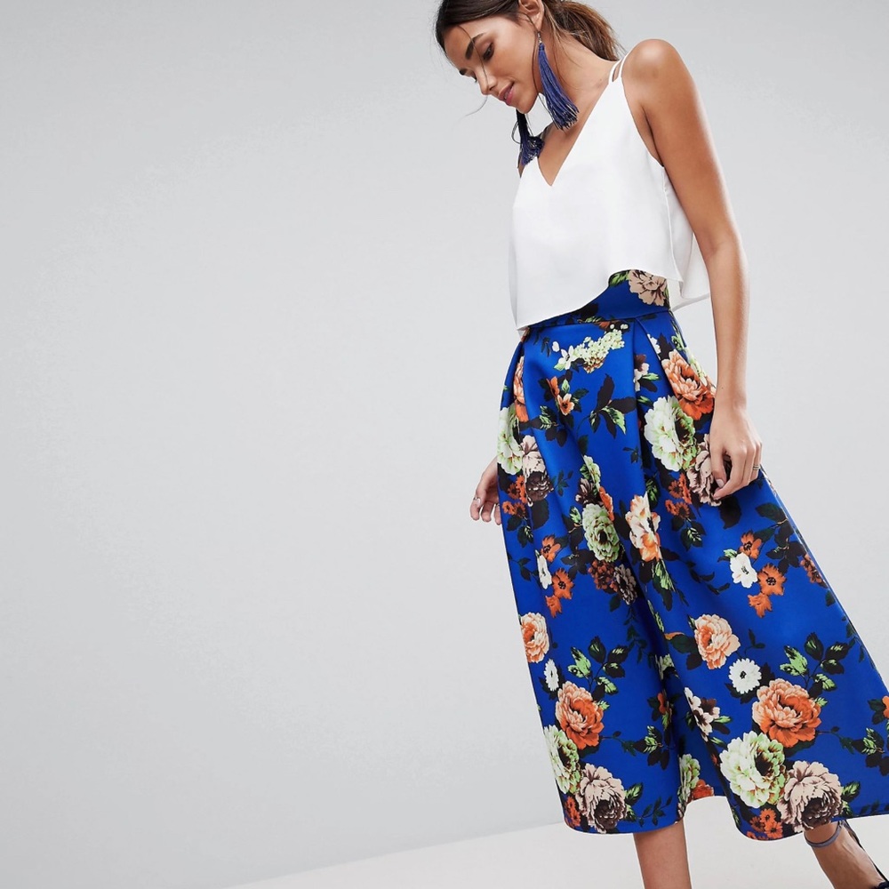 ASOS DESIGN high waisted scuba midi skirt in floral print